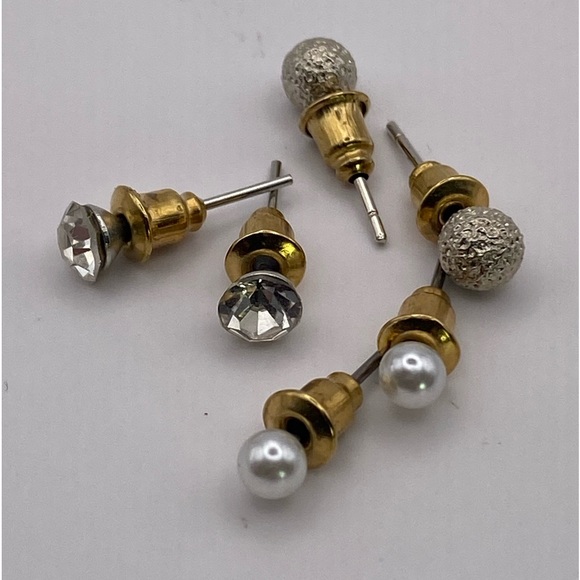 NWOT never worn set of 3 pairs of earrings small faux pearl silver ball crystal - Picture 1 of 3